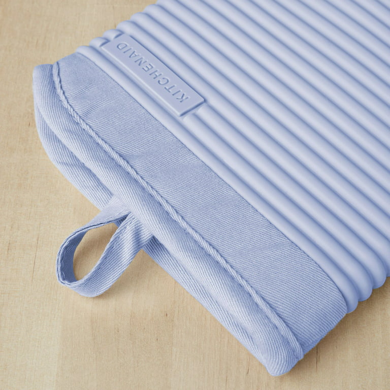 KitchenAid Ribbed Soft Silicone Oven Mitt, Set of 2 - Blue Willow
