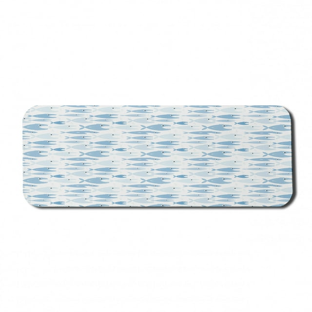Fish Computer Mouse Pad, Aquatic Fauna with Sharp Teeth Cartoon Nature Illustration Piranha Design, Rectangle Non-Slip Rubber Mousepad Large, 31" x 12", Baby Blue and Pale Blue, by Ambesonne