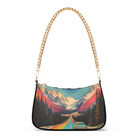 FORMRS Womens Shoulder Bag with Chain Strap Clutch Purse Cute Tote Handbag, Colorful Road