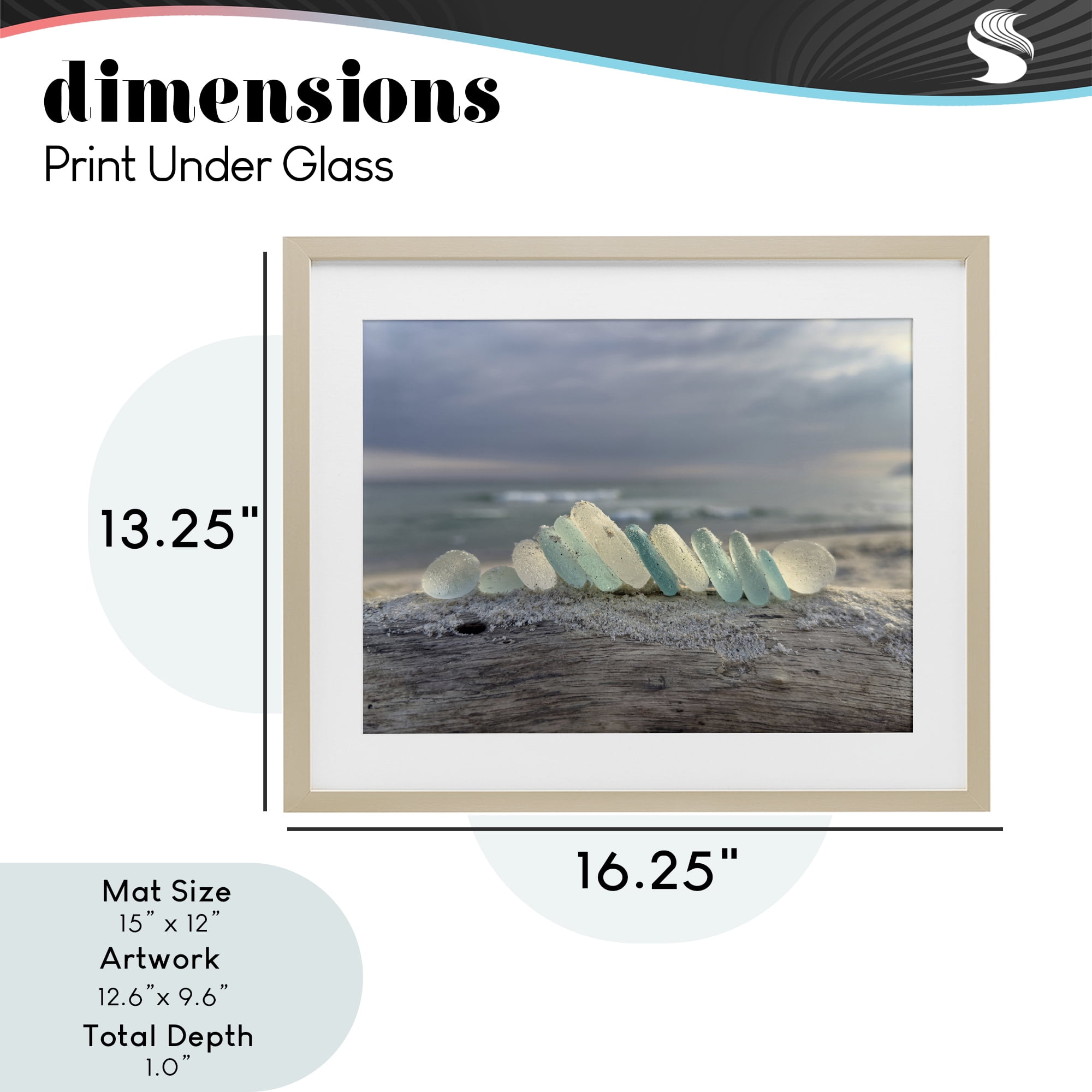 Stupell Industries Sea Glass On Driftwood Birch Framed Print Under Glass, design by LMarie Allen