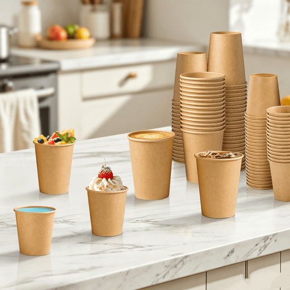 200 Pack 8 oz Paper Cups, Brown Disposable Paper Coffee Cups, Paper Cups for Hot/Cold Beverage Party Home Office