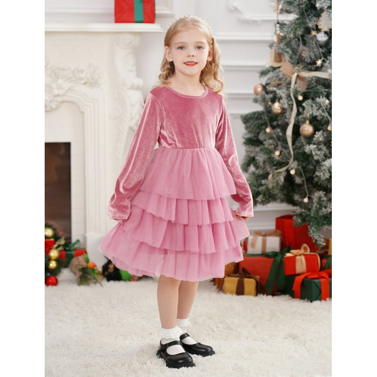 Ibtom Castle Toddler Baby Girls Velvet Tutu Dress Long Sleeve Princess Christmas Birthday Party Wedding Pageant Communion Dresses Fall Winter Clothes