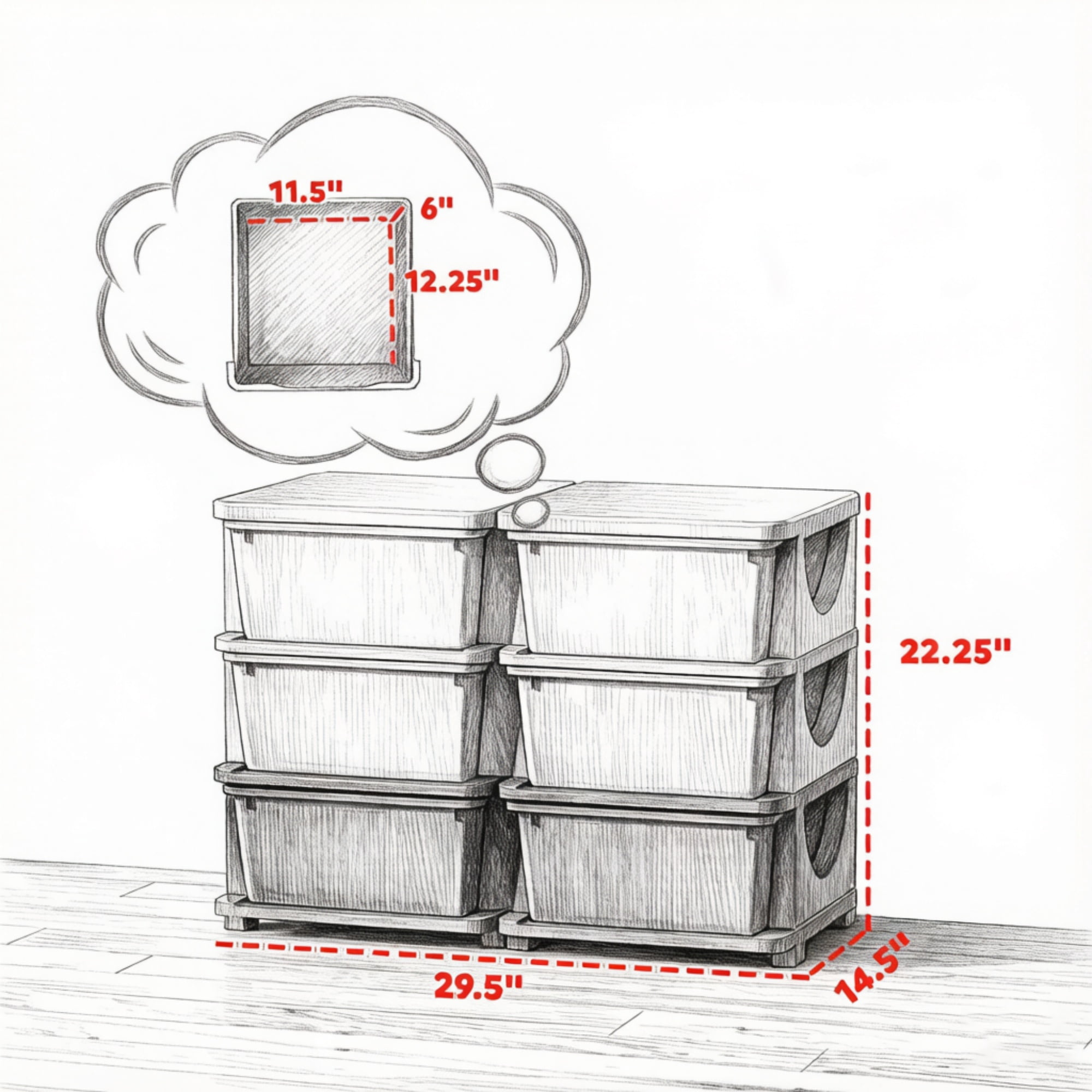 6-Drawer Toy Storage Organizer with 14L Capacity for Kids Playroom
