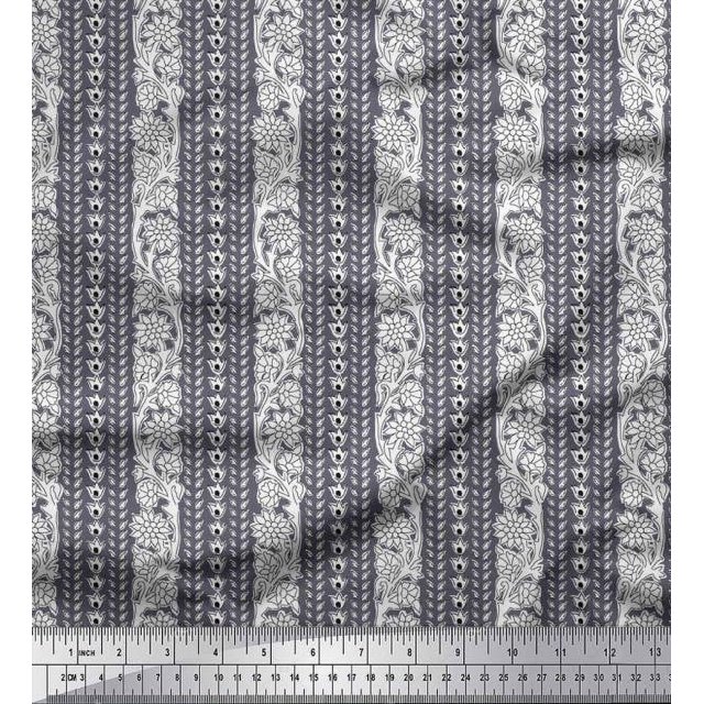 Soimoi Modal Satin Fabric Leaves & Floral Block Decor Fabric Printed Yard 42 Inch Wide