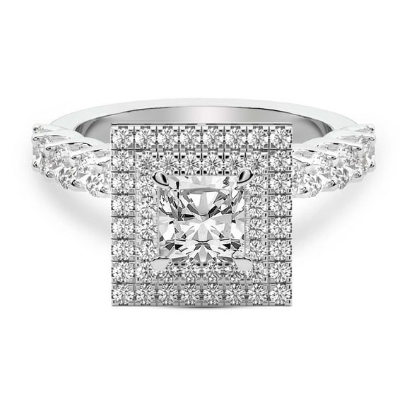 IGI Certified 1 Carat Cushion Shape Lab Grown Diamond Engagement Ring | 14K White Gold | Crowned Cresta Double Halo Diamond Ring | FG-VS1-VS2 Quality Friendly Diamonds