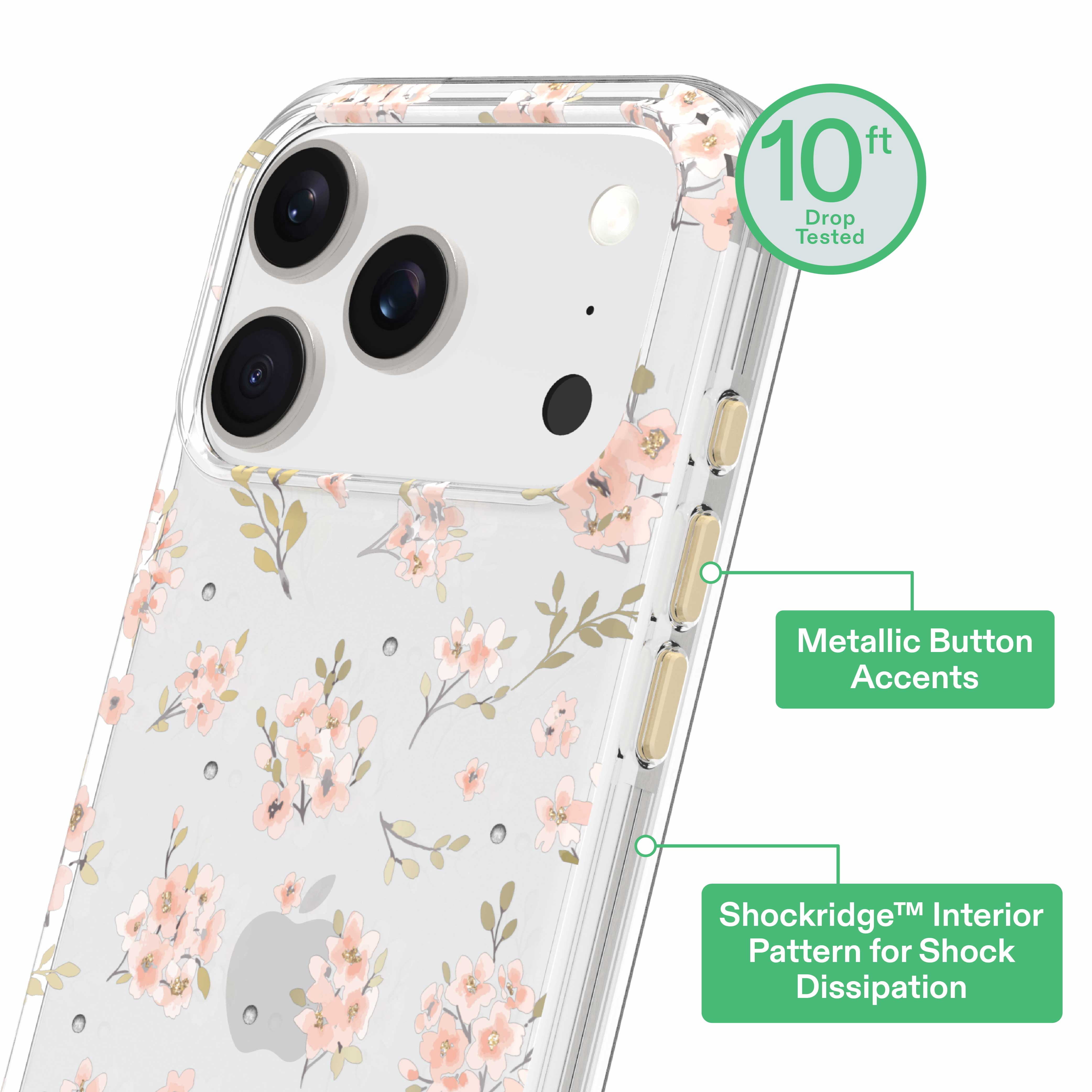 onn Pink Floral with Gems Phone Case for iPhone 17 Pro