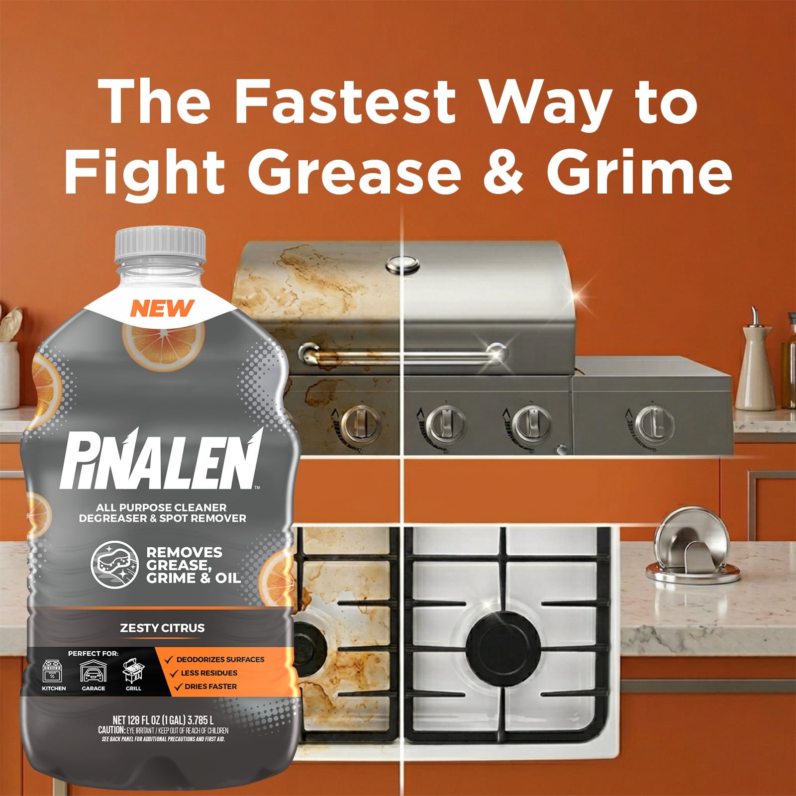 Pinalen All Purpose Cleaner & Degreaser, Zesty Citrus Scent, 128 fl oz