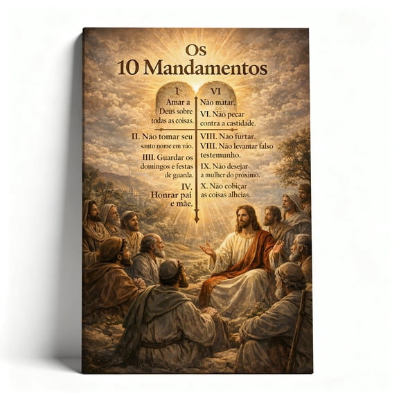 The 10 Commandments Canvas Wall Art, Biblical Scripture Decor, Religious Inspirational Painting For Home, Church, Office, Framed Ready To Hang 8*12inch(20*30cm)