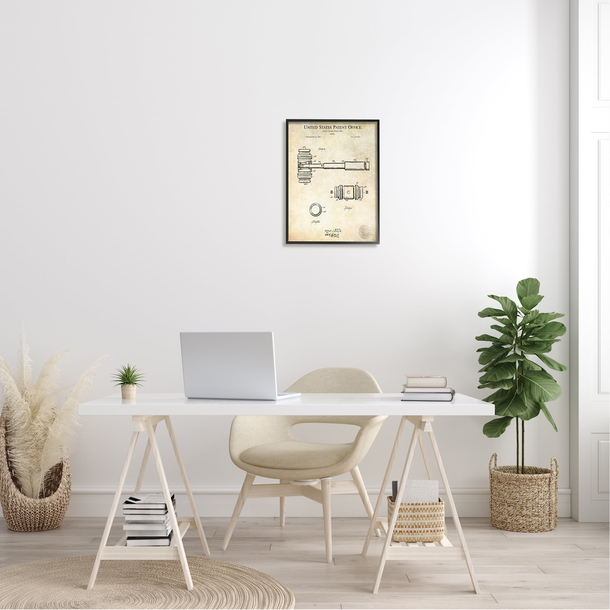 Stupell Industries Vintage Gavel Invention Diagram Patent Text Blueprint Framed Wall Art, 16 x 20, Design by Karl Hronek