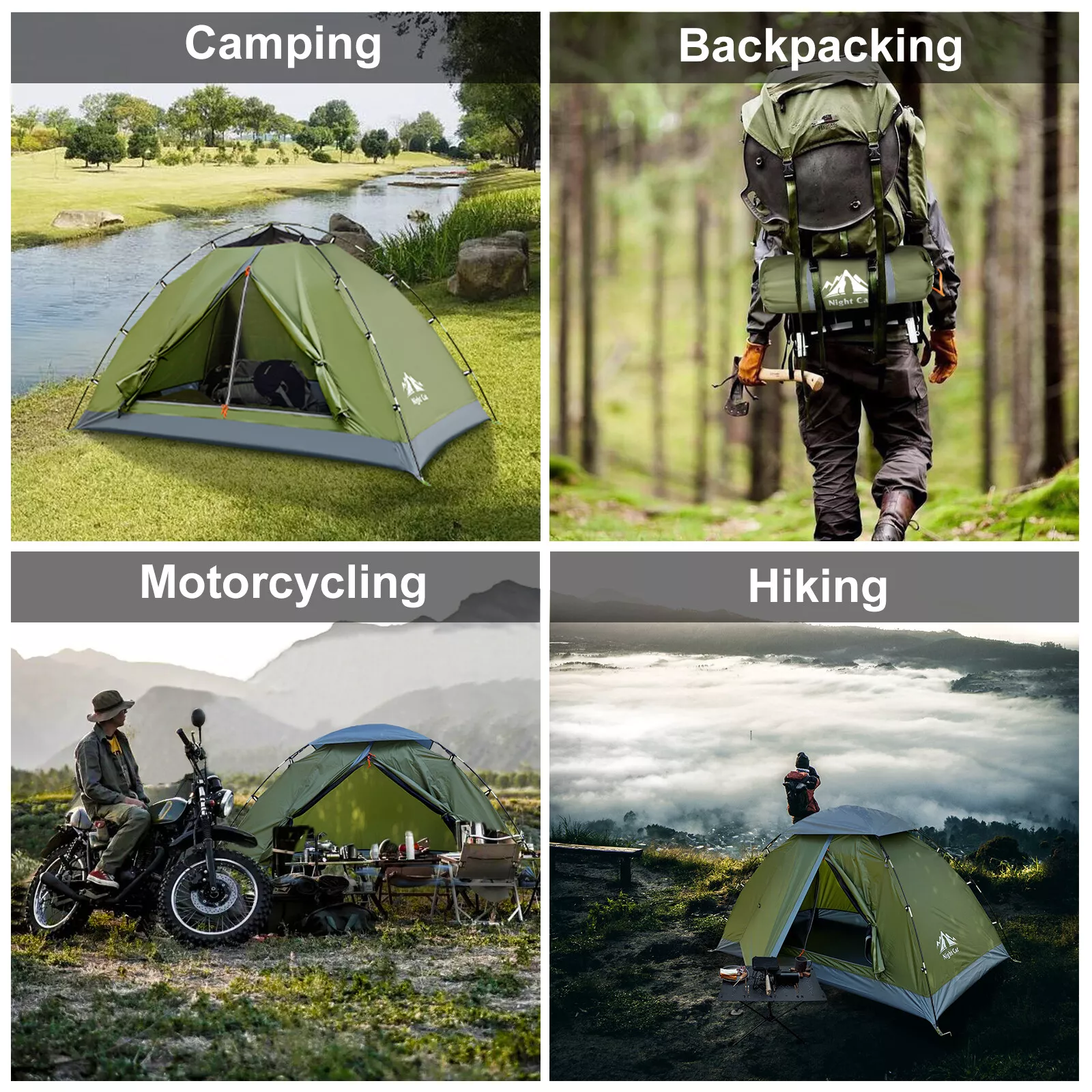 Night Cat 2 Person Tent Backpacking Hiking Camping Tent Sun Shelter Folding
