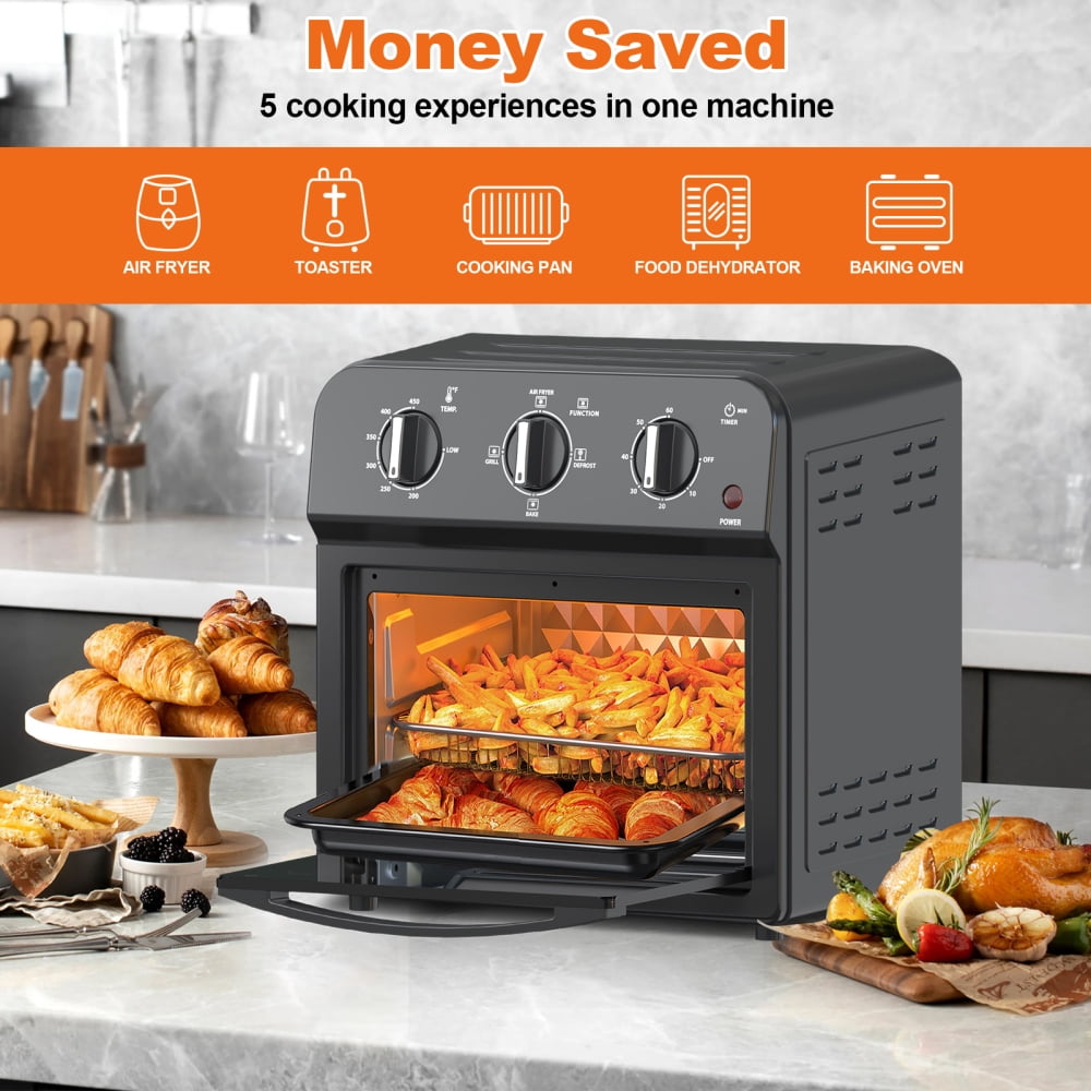 13QT Air Fryer Toaster Oven Combo, 7-in-1 Multifunctional Convection Countertop Oven, 360° Hot Air Circulation Healthy Oil-Free Cooking, Black