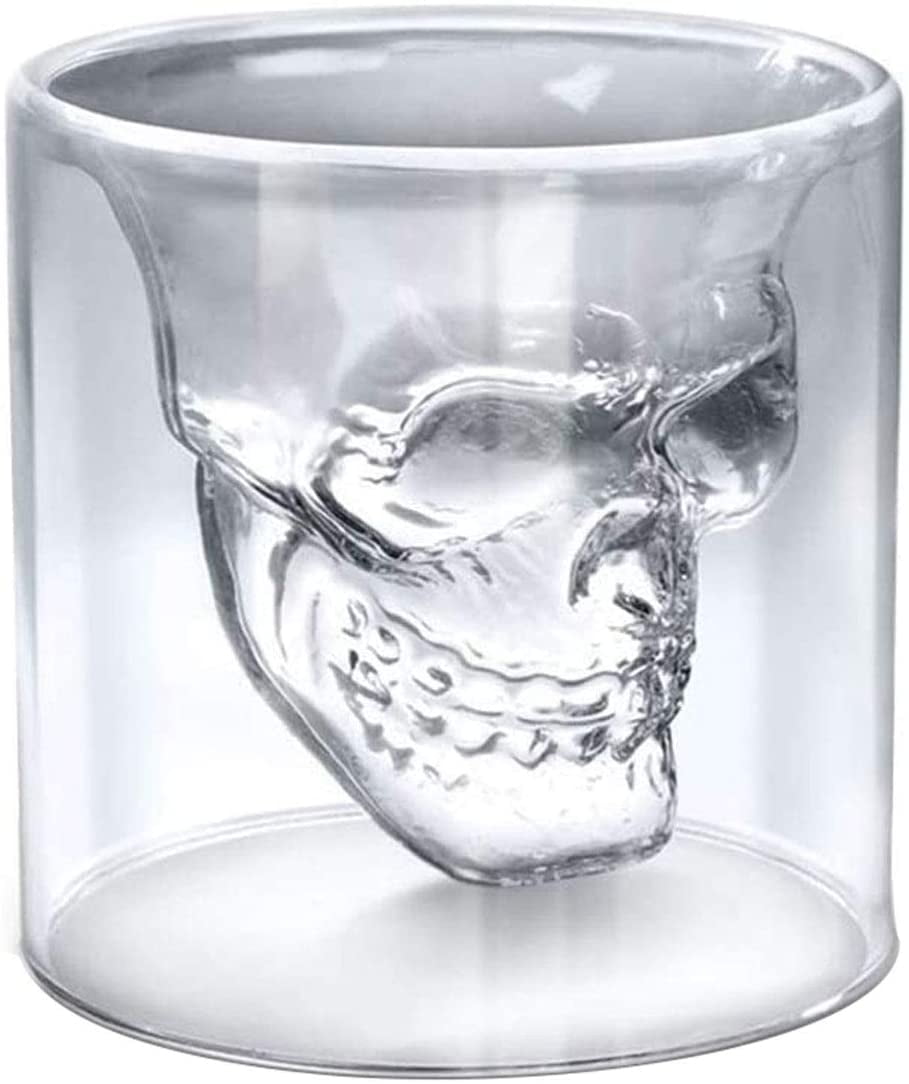 Skull Double Wall Glass Coffee Mug Cup Skeleton Halloween Party Drinks Latte AE 
