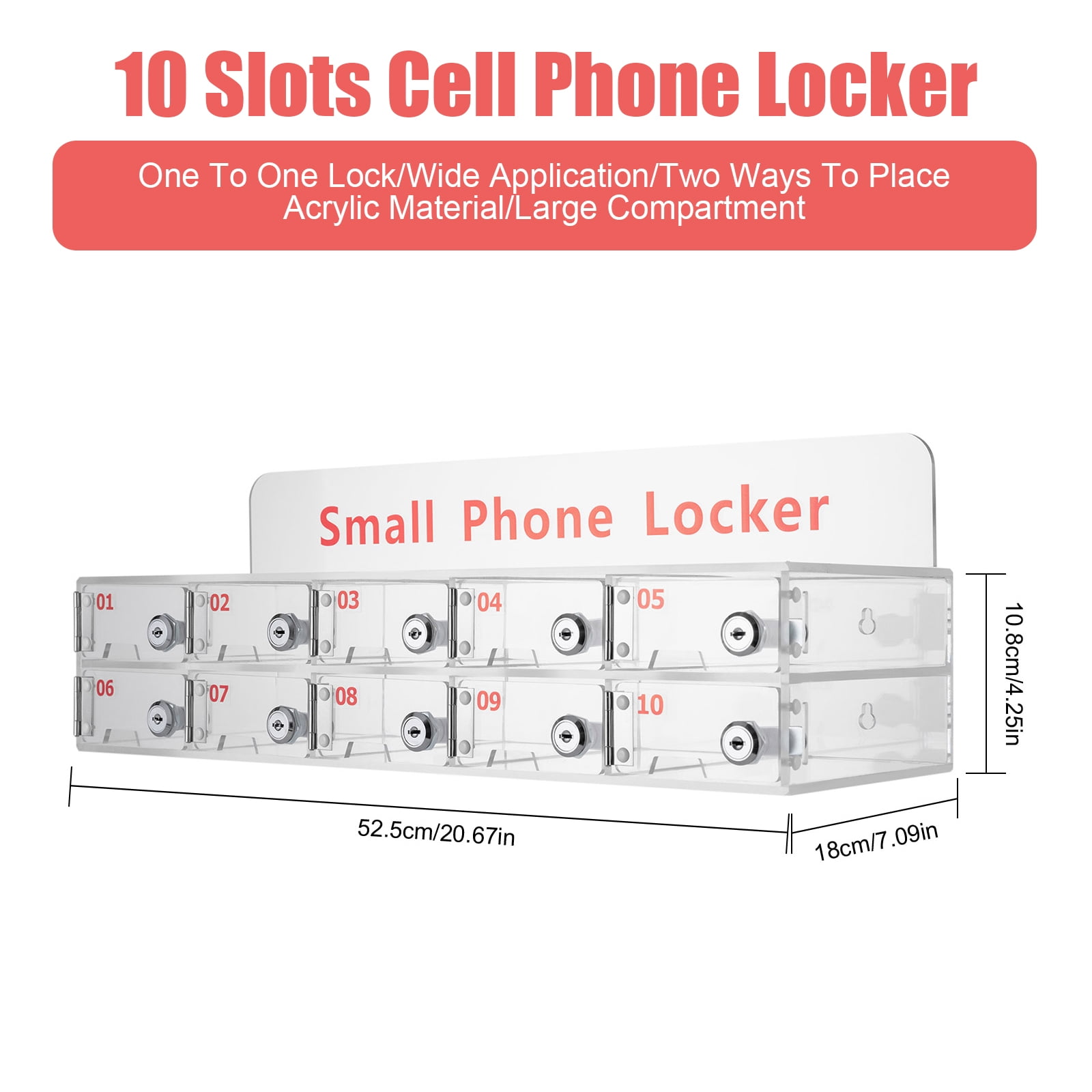 Cell Phone Locker Box Clear Cell Phone Storage Acrylic Cell Phone Lock Box with Door Locks and Keys Wall Mounted Cell Phones Storage Cabinet for Office School Classroom Factory (12 Slots)