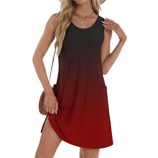 Liquidation d'Été 2025! Robe Grande Taille pour Femmes, Robe d'Été Décontractée Sans Manches à Col Rond Imprimée avec Poche