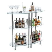 Mango Steam Contemporary Home Bar Liquor Table | Modern Clear Tempered Glass Shelves | 41 H x 47 L x 13.6 D