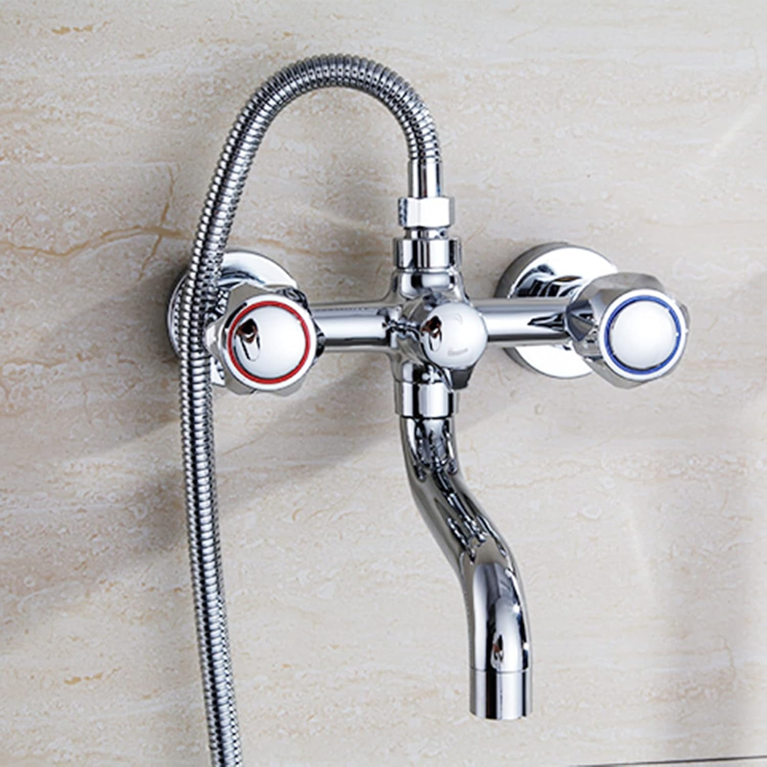 Bath Mixer Tap with Shower Attachment Bathtub Faucet Wall Mounted Chrome-Plated Faucet Brass Hot and Cold Water Shower Faucet-E
