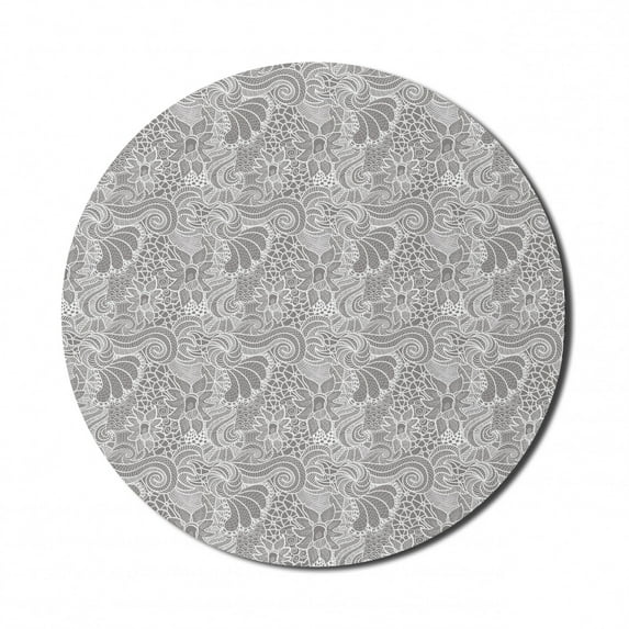 Floral Mouse Pad for Computers, Greyscale Illustration of Flowers and Leaves Classical Victorian Pattern, Round Non-Slip Thick Rubber Modern Mousepad, 8" Round, Taupe Grey and White, by Ambesonne