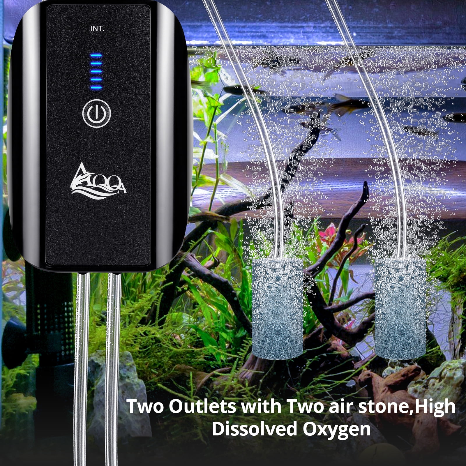 AQQA Aquarium Air Pump Rechargeable Energy Saving Power Quiet Oxygen Pump Black 1.7W