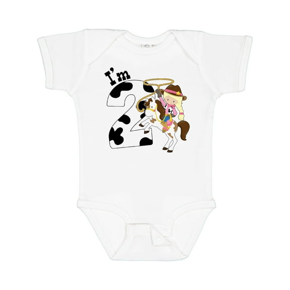 Inktastic I'm Two-cowgirl riding horse birthday Girls Baby Bodysuit