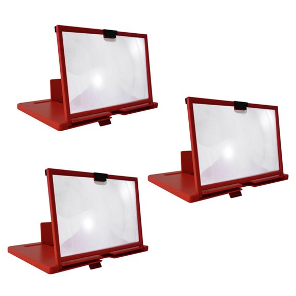 3X Lupa de Pantalla de Teléfono Móvil 12 Pulgadas 3D HD Video Amplificador Soporte con Juegos Películas Soporte de Escritorio Plegable Rojo