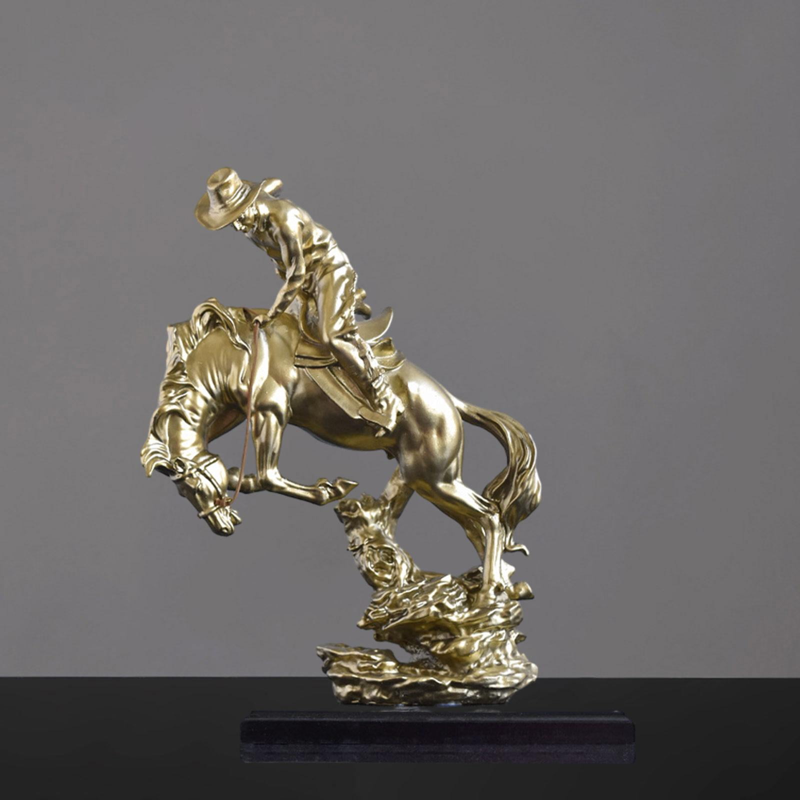 Tongina Cowboy Sculpture Decor Cowboy Equestrian Statue for Bedroom Landscape Garden