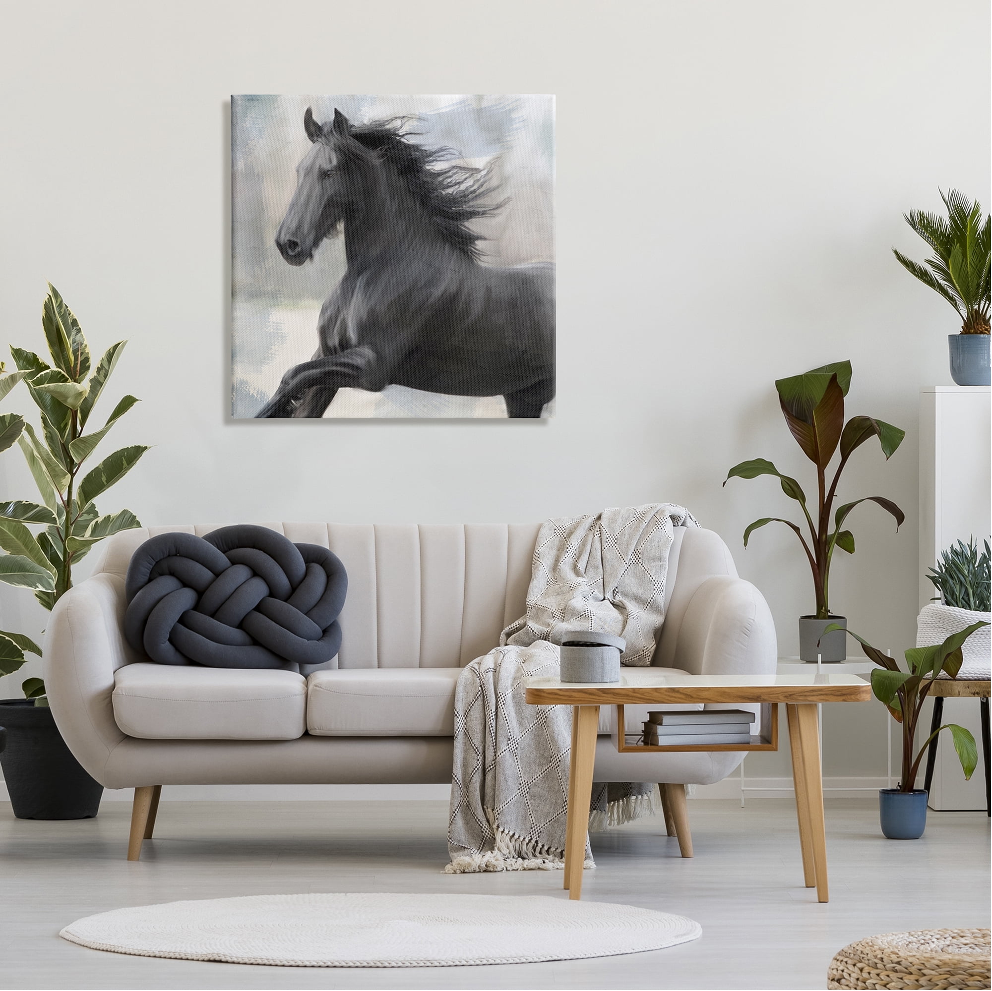 Stupell Industries Black Stallion Horse Animals & Insects Painting Gallery Wrapped Canvas Art Print Wall Art, 30 x 30