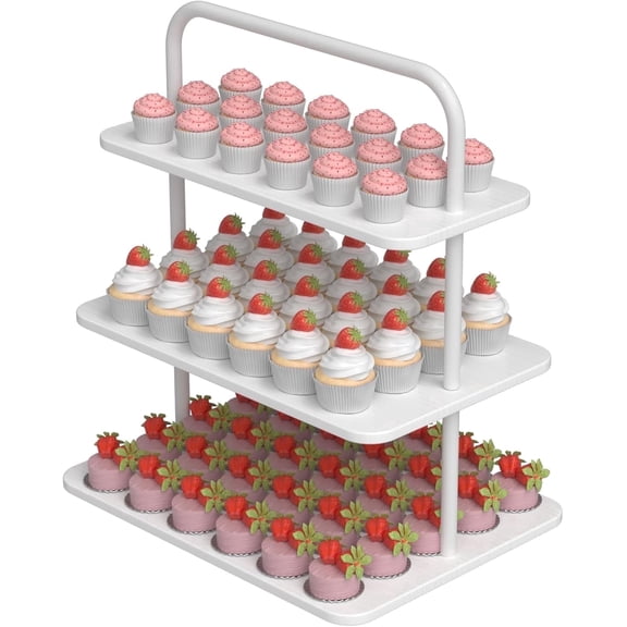 Cupcake Stand, 3-Tier Dessert Stand for 68 Cupcakes, Wood & Metal Tower Display Premium Holder Dessert Tree Tower for Wedding Graduation Birthday Christmas Party, Serving Tray, White