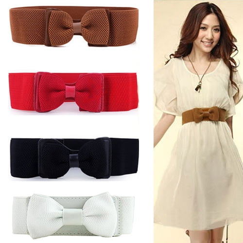 Naierhg Fashion Lady Wide Elastic Bowknot Waist Belt Dress Waistband Accessory Gift Brown