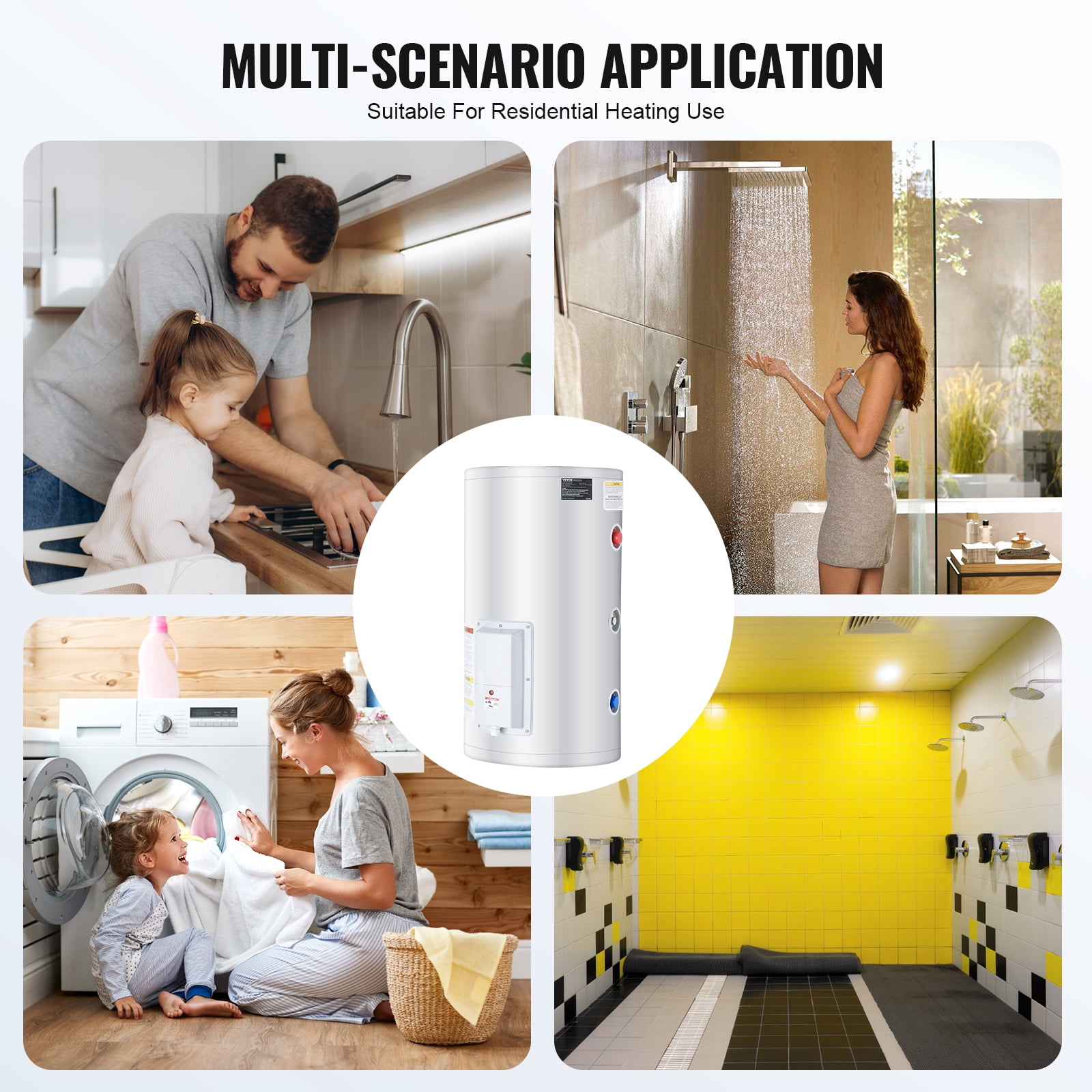 VEVOR Electric Water Heater, 18 Gallon Tank Instant Hot Water Heater, 1.6Kw Tankless Water Heater ,Knob Control, IPX4 Waterproof Side Connection On Demand Heaters for Shower, Bath