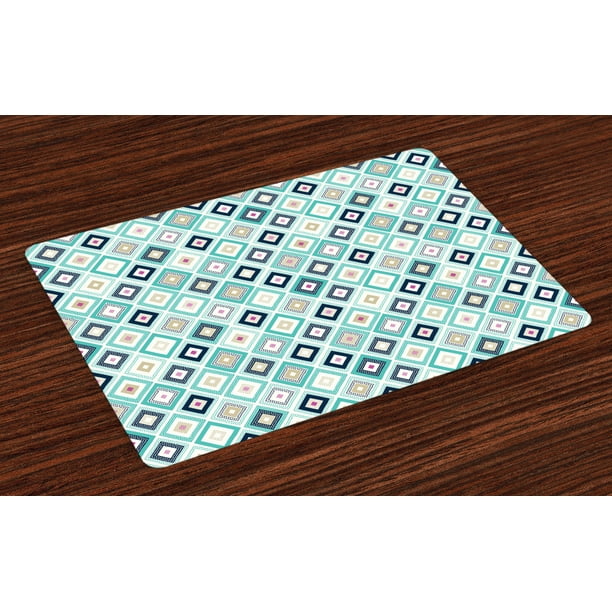 Turquoise Placemats Set of 4 Dots Doodle Rhombus Diamond Shapes