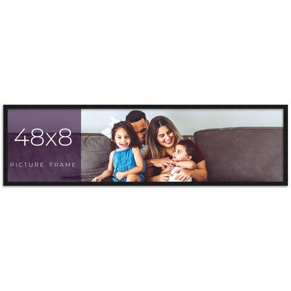 48x8 Frame Black Real Wood Picture Frame Width 0.75 inches | Interior Frame Depth 0.5 inches | Noir