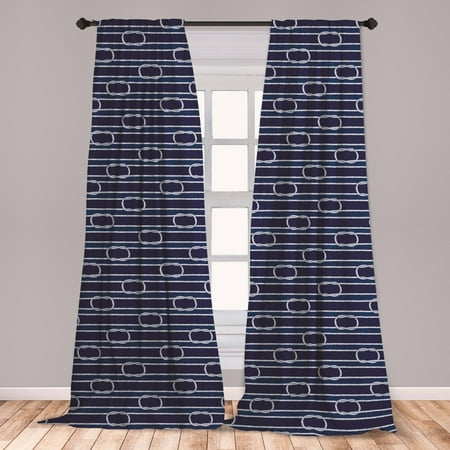 Navy Blue Curtains 2 Panels Set, Marine Inspired Rope Pattern Knots Aquatic Composition Abstract Ornamental, Window Drapes for Living Room Bedroom, Dark Blue White, by Ambesonne