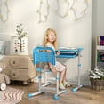 thumbnail image 2 of Qaba Height Adjustable Kids Desk and Chair Set with Tiltable Desktop, Blue, 2 of 10