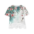 thumbnail image 3 of AJTQTH Tshirts for Girls Stylish Floral Print Short Sleeve Tees Cute Lace Patchwork Round Neck Blouses Summer Tops Multicolor#01 3 Years, 3 of 4