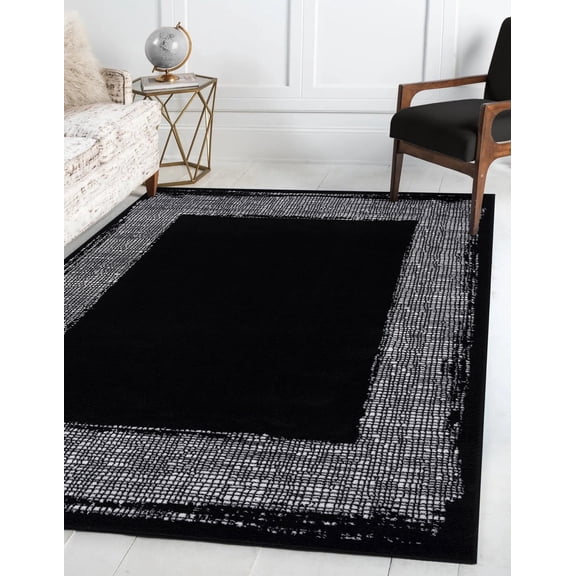 Beverly Rug Indoor Area Rug Modern, Easy Cleaning Carpet for Living Room, Black Off White, 5' x 7'