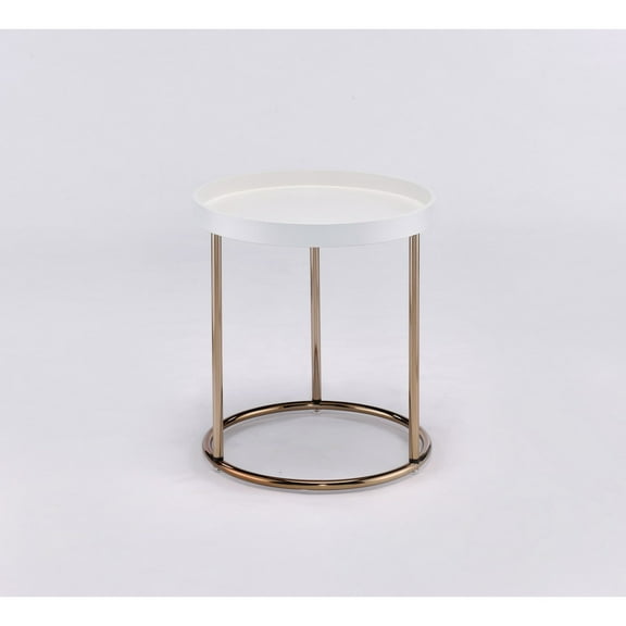 Newboti Furniture 21.75" White Edie Mid-Century Lipped Edge Side Table w/ Copper Legs 33152