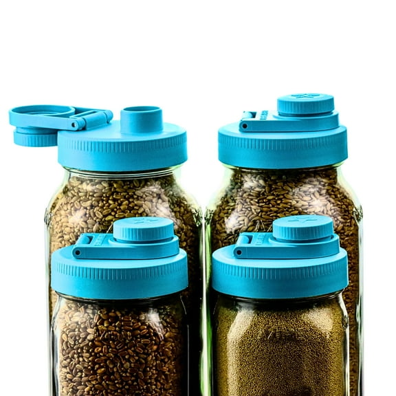 Mason Jar Lids Wide Mouth Plastic - Leak Proof Flip Cap - Teal 4 Pack - Made in the USA