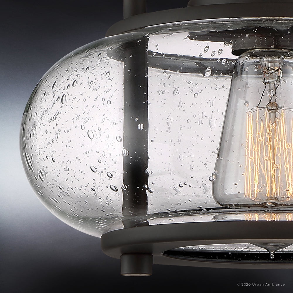 Luxury Utilitarian Indoor Ceiling Light, 9.28''H x 10.00''W, with Coastal Style Elements, Nautical Design, Black Bronze Finish and Clear Seeded Glass, UQL3271