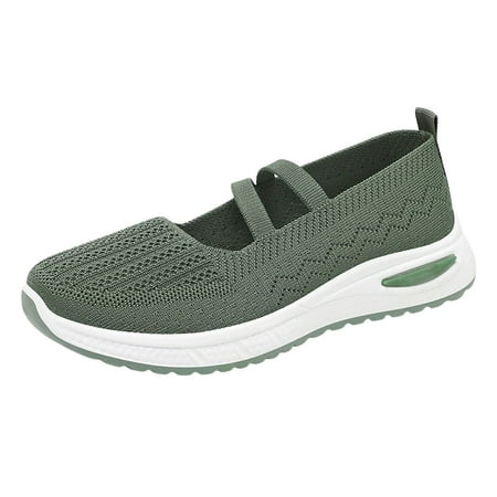 

Zizocwa Women S Casual Loafers Slip On Breathable Knitted Mesh Hiking Shoes Lightweight Non Slip Breathable Work Shoes Walking Sneakers Dark Green Size8.5