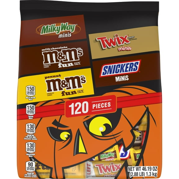 M&M's, Snickers, Twix & Milky Way Chocolate Halloween Candy Variety Pack, 120 Pieces Bulk Bag
