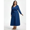 thumbnail image 5 of CurveSoul Plus Size Crisscross V-Neck Hollow Out Lantern Sleeve Pocket Tie Front Maxi Dress, 5 of 6