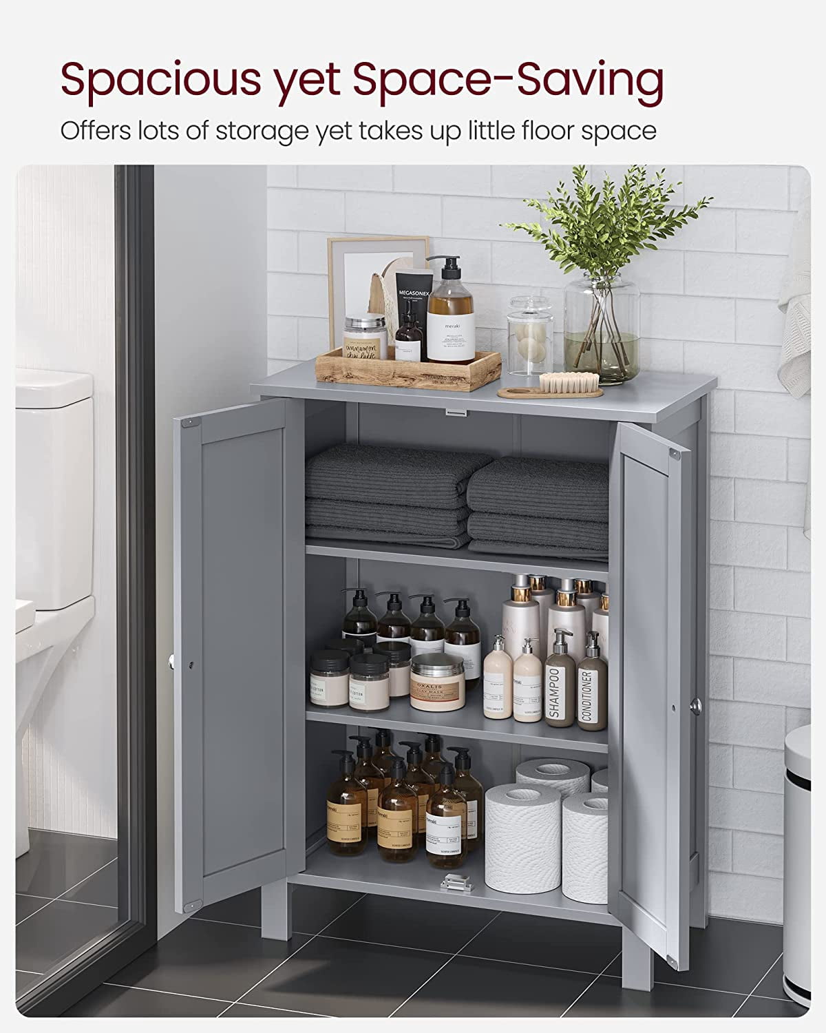 Floor Storage Cabinet, Storage Unit with 2 Adjustable Shelves,  Cabinet Freestanding, Dove Gray