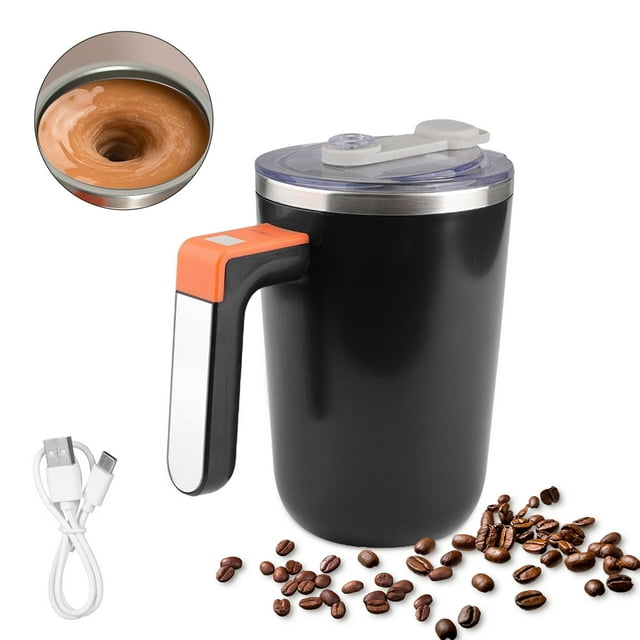 Self 300ml Self Stirring Mug Temperature Heating Magnetic Coffee Mixing Cup with Lid Rechargeable 304 Stainless Steel Liner Waterproof Coffee Tea Milk Smart Thermal Mixer Cups
