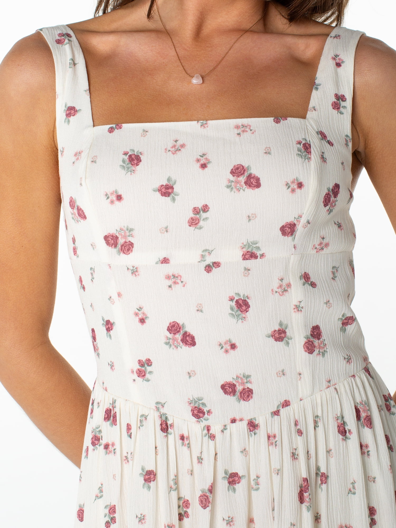 Celebrity Pink Women's Smocked Back Floral Tank Midi Dress, Sizes XS-XXXL