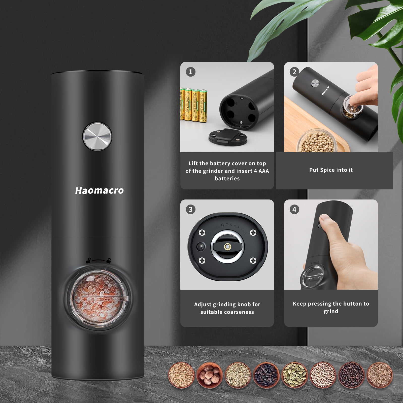 Electric Salt and Pepper Grinder Set - Rechargeable Automatic Salt and Pepper Shakers, Kitchen Appliances with External Adjustable Coarseness, Larger Hopper for Cooking, Home Gifts