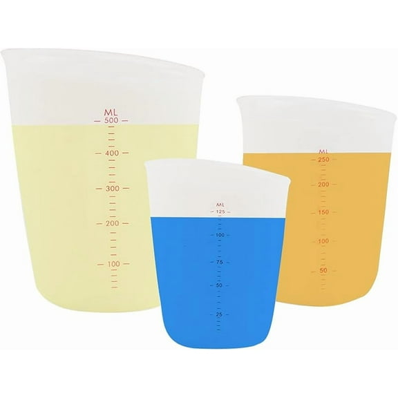 Set of 3 Silicone Flexible Measuring Cups with Marking, 2 Cup&1 Cup&1/2 Cup,Squeeze and Pour Silicone Measuring Cup with Marking Ounce/ML,Silicone Flexible Measuring Cups (White)
