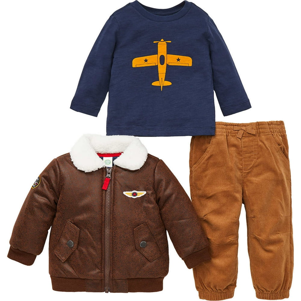 Little Me Little Me Boys 3 Piece Jacket, Top Pant Outfit Set (Brown