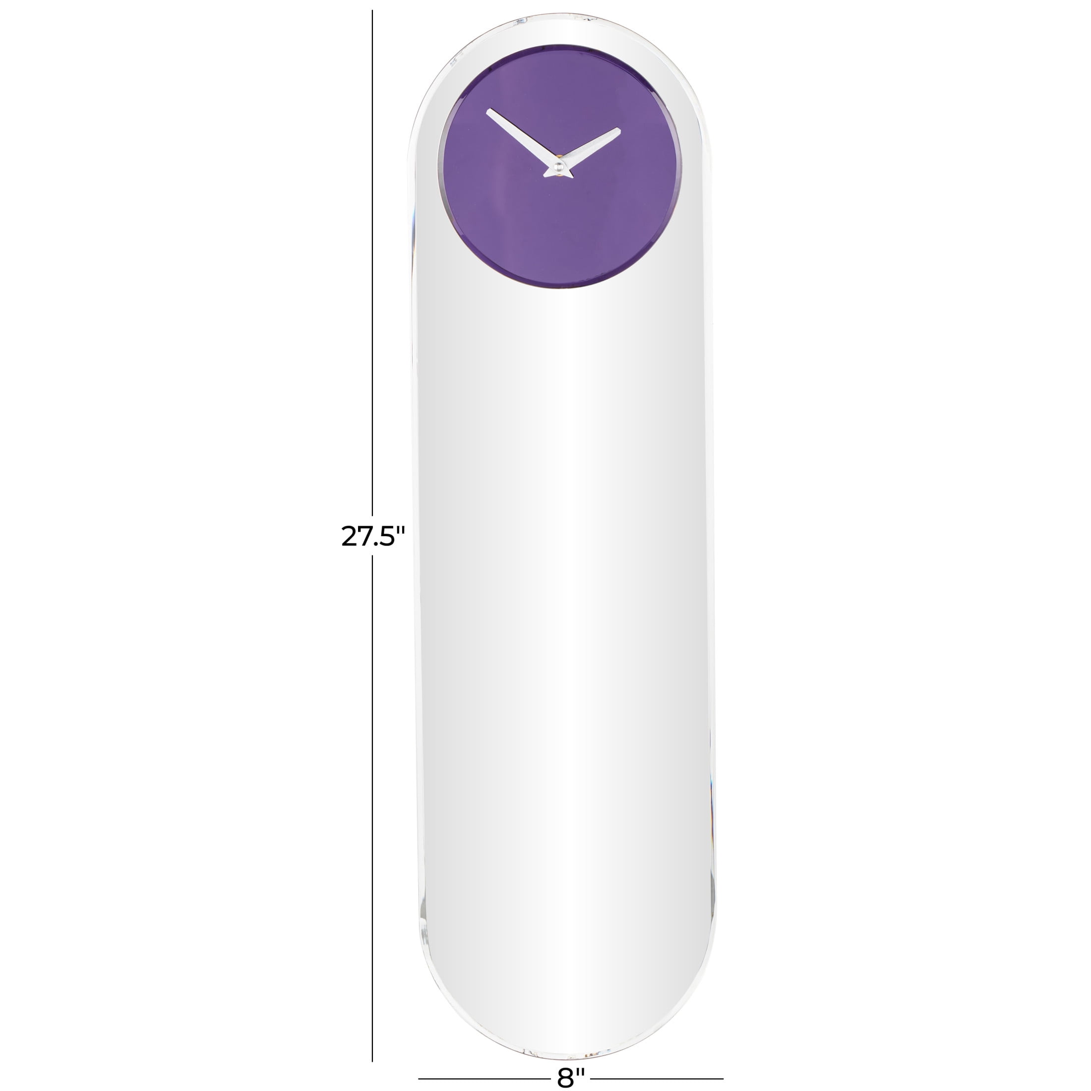 DecMode 8" x 28" Purple Glass Wall Clock with Silver Clock Hands