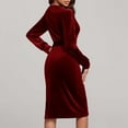 thumbnail image 5 of Efsteb Fall Fashion 2025 Long Sleeve Dress for Women High Waist Velvet Cocktail Dress Winter Wedding Guest Dress with Belt (Red,M), 5 of 8