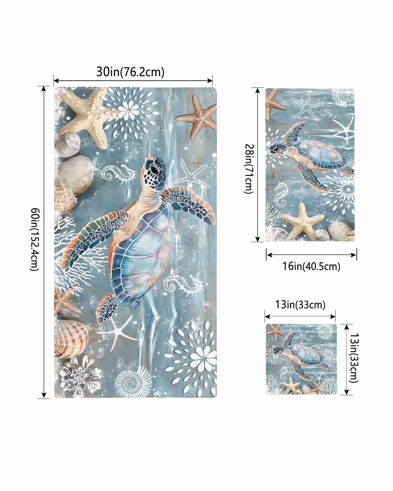 Blue Turtle Coastal Bath Towels for Bathroom Set,Luxury Microfiber Towels Gifts for Women,Beach Kitchen Hand Hair Face Towel and Dish Washcloth,Summer Beach Nautical Starfish Coral Towels+Set
